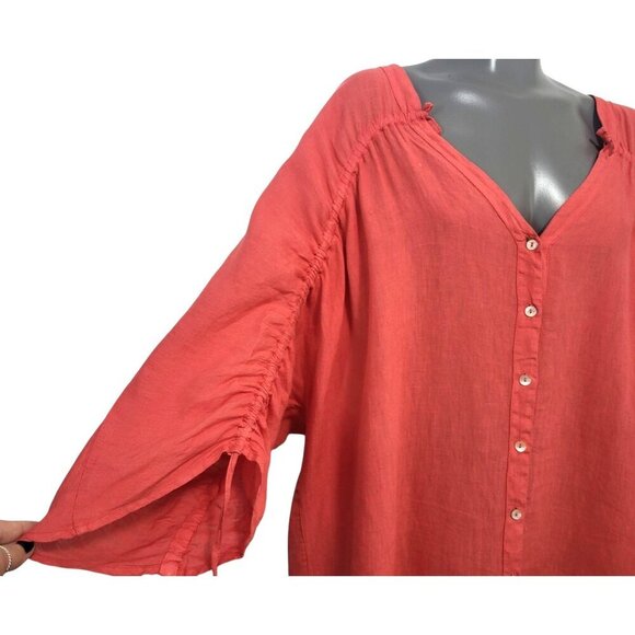 120% LINO Coral Linen Button Front Shirt Dress - Picture 6 of 12